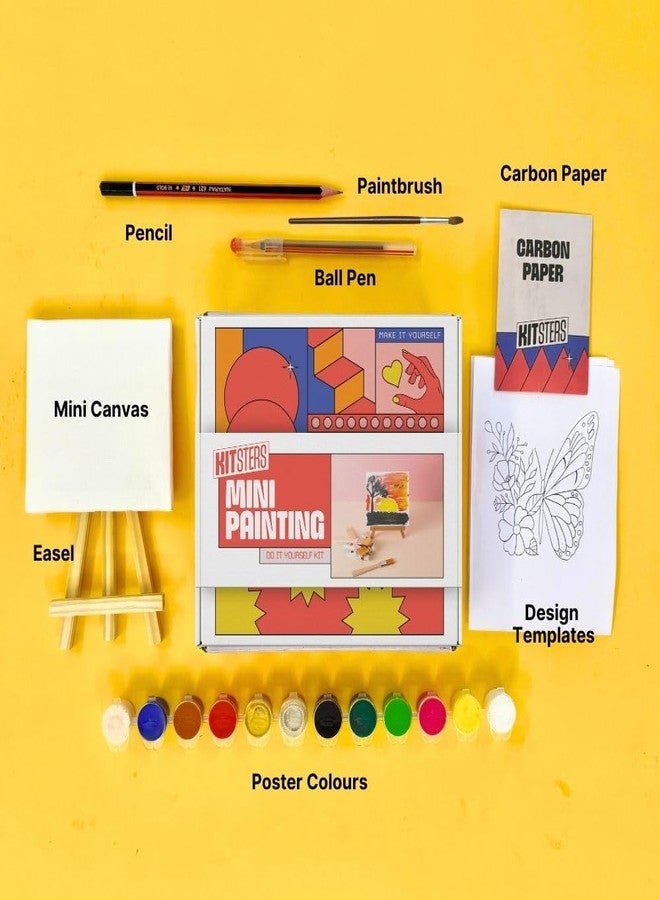 KITSTERS DIY Mini Painting Kit for Adults & Kids - Includes Canvas, Easel, Poster Colours, Brush & Stencil | Art & Craft Kit for Beginners | Painting Kit for Women, Children & Hobby Artists - Image 3